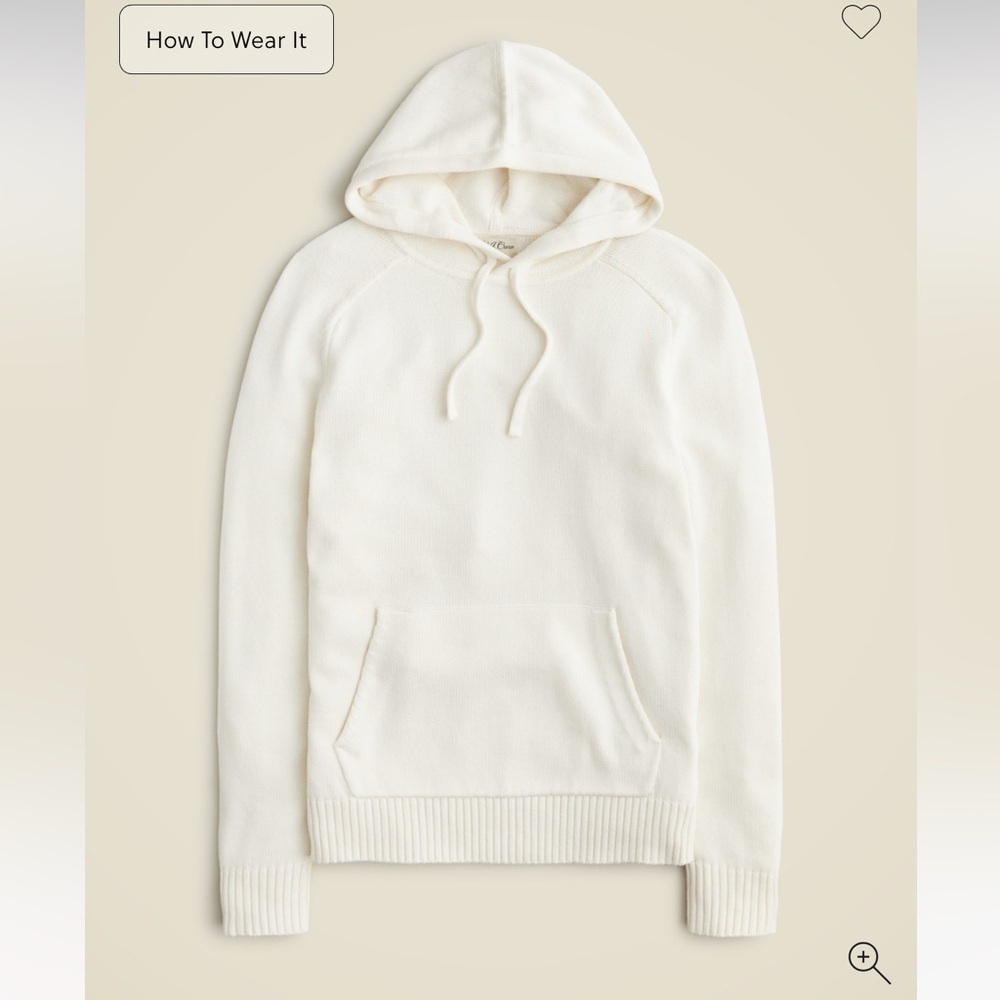 J.Crew Mens $128 Heritage cotton hooded sweater Ivory Size S CB547